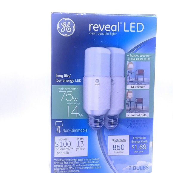 Reveal LED Bright Stik Light Bulb 14 Watt 850 Lumens 2-Pack Enhanced Spectrum - Picture 1 of 4